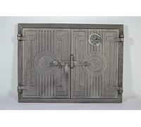 SEZAM double oven door made of cast iron with thermometer 500 °C with door latch, rectangular, pizza oven door - bread oven - stone oven door, 43.7 x 3 x 33 cm, Unpainted