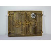 SEZAM double oven door made of cast iron with thermometer 500 °C with door latch, rectangular, pizza oven door - bread oven - stone oven door, 43.7 x 3 x 33 cm, painted in old gold