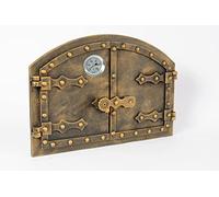 SEZAM double oven door made of cast iron with thermometer 500 °C, with door latch, rivet look, pizza oven door - bread oven - stone oven door, 53.2 x 5.5 x 35.5 cm, antique gold-colored painting