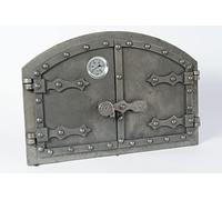 SEZAM double oven door made of cast iron with thermometer 500 °C, with door latch, rivet look, pizza oven door - bread oven - stone oven door, 53.2 x 5.5 x 35.5 cm, without painting