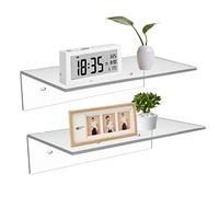 Sezanrpt 12 Inches Clear Small Wall Shelves, Acrylic Bathroom Shelves for Wall, Floating Shelves for Living Room, Funko Pop Shelves, 2 Pack