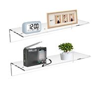 Sezanrpt 17 Inches Clear Acrylic Shelves, Wall Mounted Shelves for Bedroom, Wall Display Shelves for Collectibles, Funko Pop, Speaker, Plants