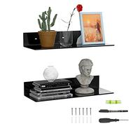 Sezanrpt 2 Pack Acrylic Wall Shelves 17 Inches, Black L Shape Floating Shelf, Acrylic Corner Shelf, Perspex Wall Display Shelves for Wall Décor, Model Car, Candle, Calendar, Towel, tissue