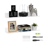 Sezanrpt 24 Inch White Acrylic Wall Shelves, Plexiglass Wall Display Shelves for Home Décor, Dolls, Cosmetics, Perfume, Books, Funko Pop