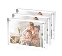 Sezanrpt 3 Pack Acrylic Picture Frames 5x7 Inch Free Standing, Clear Crystal 5'' x 7'' Picture Frame, Office Desktop Magnetic 5x7 Lucite Photo Frame for Specimens, Tickets, Stamps, Pictures Display