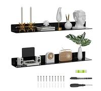 Sezanrpt 36 Inches Acrylic Long Wall Shelf Set of 2, Black Wall Mounted Acrylic Bathroom Storage Shelves Display Organizer, Floating Shelf for Bottle Oragnizer, Spice, Wine, Toys, Controller, Cup