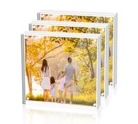 Sezanrpt Acrylic 10 x 10 cm Square Picture Frame, Pack of 3, Magnetic Picture Frames for 10 x 10 or 8 x 8 Picture Display, Clear Double-Sided Freestanding Picture Frame, Desktop Ticket Display