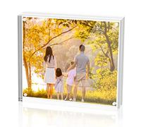 Sezanrpt Acrylic 4x4 Square Picture Frame, Magnetic Acrylic Picture Frames for 4x4 or 3x3 Pictures Display, Clear Double Sided Thick Picture Frames, Photo Frames Desktop Display…