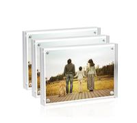 Sezanrpt Acrylic Picture Frame 6 x 9 cm Pack of 3, Clear Double-Sided Magnetic Photo Block Frame, Desktop Frameless Picture Display, Purse Small Picture Frame 2 x 3 cm, 5 x 7.5 cm, 4 x 6 cm