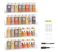 Sezanrpt Acrylic Wall Spice Rack Organizer, Seasoning Rack Shelf Organizer, Clear Wall Mounted Spice Rack Condiment Organizer with Additional Removable Middle Divider, 4 Pack