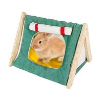 SEZDEKI Rabbit Tent Wood Guinea Pig Hideout Large with Curtain & Cushion Easy to Assemble Small Animal House Cage Accessories for Pet Bunny, Ferret, Rat, Chinchilla, Squirrel (Green, Large)