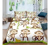 Sezhiqeu Children's Cartoon Monkey King Size Duvet Cover Sets 3d Print Ultra Soft Comfort Microfiber Cute Monkey Bedding Set Quilt Cover 230x220 cm with 2 Pillowcases with Zipper Closure