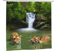 Sezhiqeu Forest Stream Tiger Shower Curtain 120 x 200 cm, 3D Natural Landscape Bathroom Curtains, Waterproof Mould Proof Quick Dry Polyester Fabric Bath Curtain with 8 Hooks for Bathtub A.1654