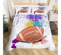 Sezhiqeu Graffiti Rugby Single Duvet Cover Set 3d Print Ultra Soft Comfort Microfiber American Football Bedding Quilt Cover 135x200 cm with 2 Pillowcases with Zipper Closure A.3342