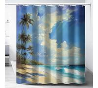 Sezhiqeu Hawaii Beach Scenery Shower Curtain 120 x 200 cm, 3D Tropical Seaside Bathroom Curtains, Waterproof Mould Proof Quick Dry Polyester Fabric Bath Curtain with 8 Hooks for Bathtub A.1213