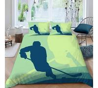 Sezhiqeu Hockey Player Super King Duvet Cover 3d Print Ultra Soft Comfort Microfiber Ice Hockey Bedding Quilt Cover 260x220 cm with 2 Pillowcases with Zipper Closure A.2601