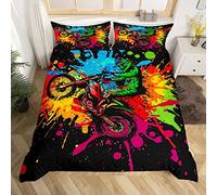Sezhiqeu Motocross Racing King Size Duvet Cover Sets 3d Print Ultra Soft Comfort Microfiber Extreme Sports Doodle Bedding Set Quilt Cover 230x220 cm with 2 Pillowcases with Zipper Closure B-478