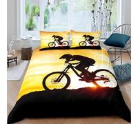 Sezhiqeu Mountain Bike Super King Duvet Cover 3d Print Ultra Soft Comfort Microfiber Extreme Sports Bedding Quilt Cover 260x220 cm with 2 Pillowcases with Zipper Closure A.2841