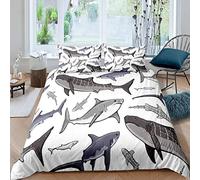 Sezhiqeu Shark Whale Single Duvet Cover Set 3d Print Ultra Soft Comfort Microfiber Marine Life Bedding Set Quilt Cover 155x200 cm with 2 Pillowcases with Zipper Closure