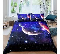 Sezhiqeu Space Single Duvet Cover Set 3d Print Ultra Soft Comfort Microfiber Galaxy Planet Bedding Set Quilt Cover 155x200 cm with 2 Pillowcases with Zipper Closure