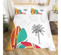 Sezhiqeu Surfing Board Single Duvet Cover Set 3d Print Ultra Soft Comfort Microfiber Hawaiian Style Bedding Quilt Cover 155x200 cm with 2 Pillowcases with Zipper Closure A.2663