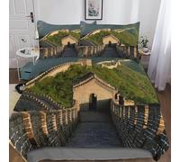 Sezhiqeu The Great Wall of China Single Duvet Cover Set 3d Print Ultra Soft Comfort Microfiber Ancient Buildings Bedding Quilt Cover 155x200 cm with 2 Pillowcases with Zipper Closure A.2525