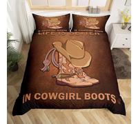 Sezhiqeu Western Cowboy Boots King Size Duvet Cover Sets 3d Print Ultra Soft Comfort Microfiber Retro Cowboy Style Bedding Quilt Cover 230x220 cm with 2 Pillowcases with Zipper Closure A.3062