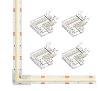 SEZO FCOB Gapless L-Shaped Connector Kit, 4 Pieces, L-Shape Corner Connectors, Transparent Unwired Connectors, Suitable for 3PIN 10 mm COB CCT LED Strips, Solderless and Terminal Extension Connector