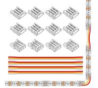 SEZO LED Kit Strip Connectors 12 Pieces SMD 3 Pin 10mm Transparent Seamless Board to Board / Board to Wire Connectors + 4 x 22AWG Extension Wires 15cm Long