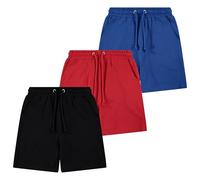 Sezzit Boys 3 Pack French Terry Cotton Shorts - Soft Pull-On Activewear Shorts with Drawstring Waist and Pockets, Blue / red / black, 14-16