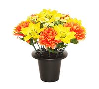 SF 25 cm Artificial Orange/Yellow Chrysanthemum & Clematis Grave Flower Pot