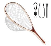 SF Fly Fishing Landing Net Soft Rubber Wooden Frame Small Hole Net Trout Fishing Net Catch and Release Release Combination Kit with Black Magnet/One Net and One Magnet