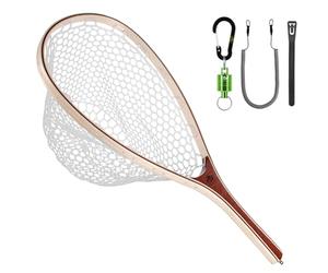 SF Fly Fishing Landing Net Soft Silicone Rubber Small Mesh Catch and Release Wood Frame Trout Net with Green Magnetic Release Combo Kit
