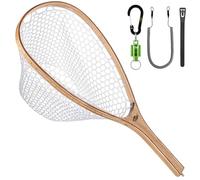 SF Fly Fishing Landing Net Soft Silicone Rubber Trout Fishing Small Hole Round Head Elm Wood with Green Magnetic Release Combo Kit