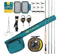 SF Fly Fishing Rod Combo Starter Kit - 4 Piece 8WT 9FT Emerald Green 24T Carbon Fiber Trout Rod With Reel, Case, Fly Box, Tapered Leader, Knot Tying Tools
