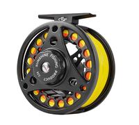 SF Large Arbor Fly Fishing Reel 3/4wt Aluminum Alloy Body Die-Cast Matt Black Pre-Loaded Fly Reel with Line Combo Fluorescent Yellow Fly Line