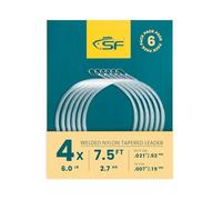 SF Welded Tapered Leader Fly Fishing with Loop Nylon 7.5ft Fishing Leader (4X 6 Pack)