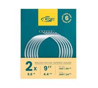 SF Welded Tapered Leader Fly Fishing with Loop Nylon 9ft Fishing Leader (6 Pack) 2X