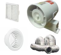 SF100T Timer, 5m Alu Duct, 2100W, FG4 White Complete Inline Extractor Fan kit 100 m3/h