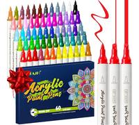 SFAIH Acrylic Paint Markers - [60 Dual Tip Brush + Chisel] Drawing Markers for Paper, Rock, Fabric, Wood, Glass, Coloring Books Decoration Any Surface, Automatic Ink Control, Non-Bleeding, Fast-Drying
