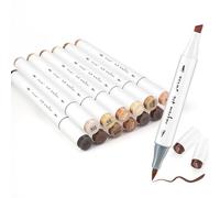 SFAIH Skin Tone Alcohol Markers Brush Tip - 12 Dark Skin Colors Double Tipped Art Markers for Artist Adult Coloring Illustration, Gifts for Artist Adult, Dual Tip Brush & Chisel - Refillable Ink