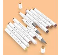 SFAIH Skin Tone Alcohol Markers Brush Tip - 12 Dark Skin Colors Double Tipped Art Markers for Artist Adult Coloring Illustration, Gifts for Artist Adult, Dual Tip Brush & Chisel - Refillable Ink
