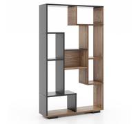 SFAREST 11 Cube Geometric Bookshelf, Wooden Bookcase Display Shelving Unit | with 2 Anti-toppling Kits, Freestanding Storage Rack Open Cupboard for Living Room Bedroom Home Office (Black+Natural)