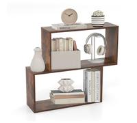 SFAREST 2-Tier Wooden Bookcase, 2-Cube Display Bookshelf with Irregular Modern Design, Freestanding Storage Rack for Living Room, Bedroom and Office(Rustic Brown,80 x 22 x 70cm)
