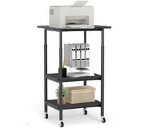 SFAREST 3-Tier Mobile Printer Stand, Height Adjustable Rolling Utility Cart with Lockable Wheels and Storage Shelf, Wooden Storage Organizer Unit for Home Office(Black)
