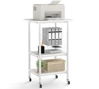 SFAREST 3-Tier Mobile Printer Stand, Height Adjustable Rolling Utility Cart with Lockable Wheels and Storage Shelf, Wooden Storage Organizer Unit for Home Office(White)