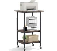 SFAREST 3-Tier Mobile Printer Stand, Height Adjustable Rolling Utility Cart with Lockable Wheels and Storage Shelf, Wooden Storage Organizer Unit for Home Office(Rustic Brown)