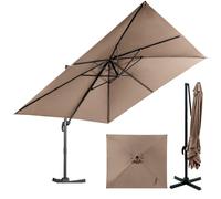 SFAREST 3M Cantilever Parasol, 3 Positions Adjustable Sun Shade Parasol with Crank Handle, Cross Base & 360°Rotation, Outdoor Heavy Duty Overhanging Umbrella for Backyard Poolside Lawn (Coffee)