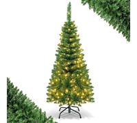 SFAREST 4.5FT/5FT/6FT/6.5FT Slim Pre-lit Christmas Tree, Pencil Xmas Tree With Warm White LED Lights, Realistic Fir & Solid Metal Stand, Holiday Christmas Decorations for Home Business Shops (4.5FT)