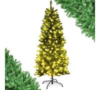 SFAREST 4.5FT/5FT/6FT6.5FT Slim Pre-lit Christmas Tree, Pencil Xmas Tree with Warm White LED Lights, Realistic Fir & Solid Metal Stand, Holiday Christmas Decorations for Home Business Shops (6FT)
